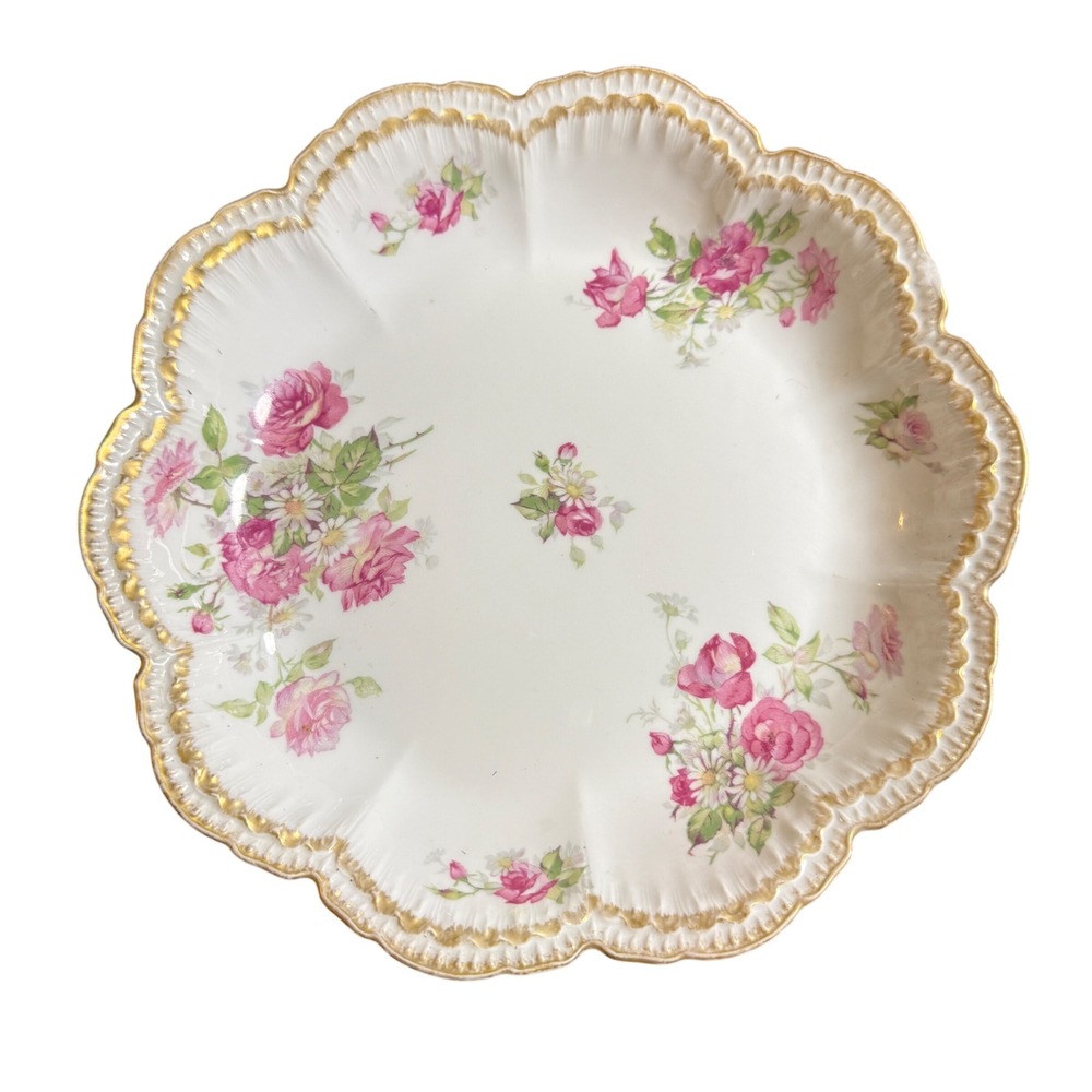 Haviland Limoges GOA CH Field France Salad Plate 9" Pink Rose Gold Scalloped VTG